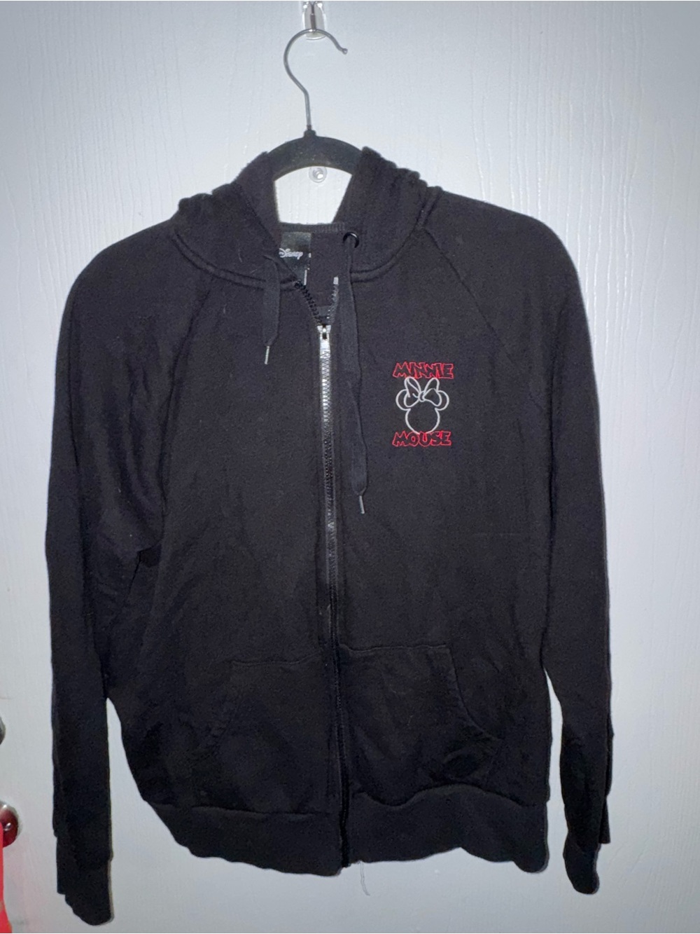 Disney Minnie Mouse Black Zip Up Hoodie Women’s Size 0 (XL) Ear Bow Hood